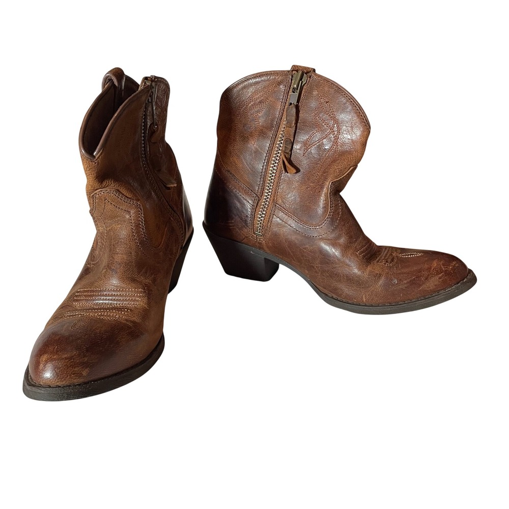 Ariat Darlin Brown Leather Western Ankle Boots Size 6B Americana Coastal Cowgirl